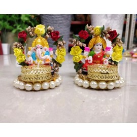 Handmade Floral  Lakshmi Ganesha T-lights (1 Pair)